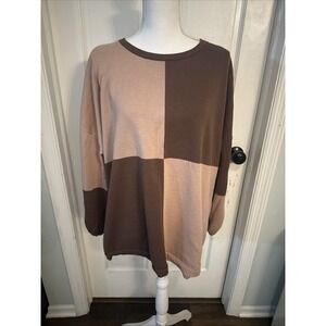 Belle by Kim Gravel Checkerboard Chic Sweater Size 3X Brown